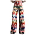 thumbnail image 2 of Conairie Womens Wide Leg Pants Floral Print Vintage Boho Baggy Pants High Waisted Straight Trousers with Pocket Pink S, 2 of 8