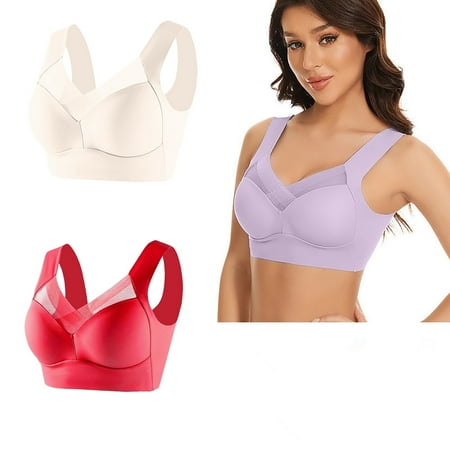 Juslio Minimizer Bras for Women Full Coverage 2PC Lightweight Wirefree Solid Vest Breasted Bra