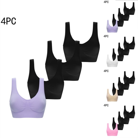 Women's 4 Piece Sports Bra Set Full Coverage Wireless Daily Bras Soft Breathable Comfort Everyday Wear Activewear Yoga | CSEONE,Beige L