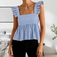 thumbnail image 2 of Womens Tank Tops Ruffle Tank Tops for Women Summer Square Neck Sleeveless Tops Tie Shoulder Chiffon Blouse Doll Shirts(Sky Blue,L), 2 of 4