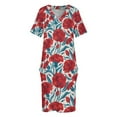 thumbnail image 4 of Red carnation flowers // beige background vivid red coral and peacock blue clove flowers Loose Pocket Dress dresses for woman, 4 of 7