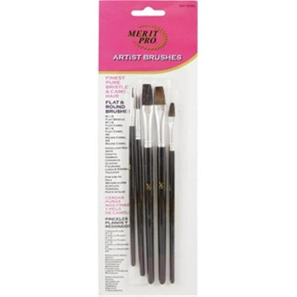 Merit Pro L'assortiment de Pinceaux d'Artiste 5 Comprend 1 Poil Pur et 4 Poil de Chameau - 5 Pièces