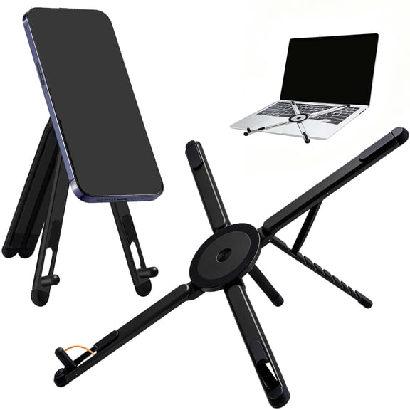 CLIQKWEN 4-in-1 Foldable Magnetic Device Stand - Portable Aluminum Adjustable Holder for Phone Tablet and Laptop