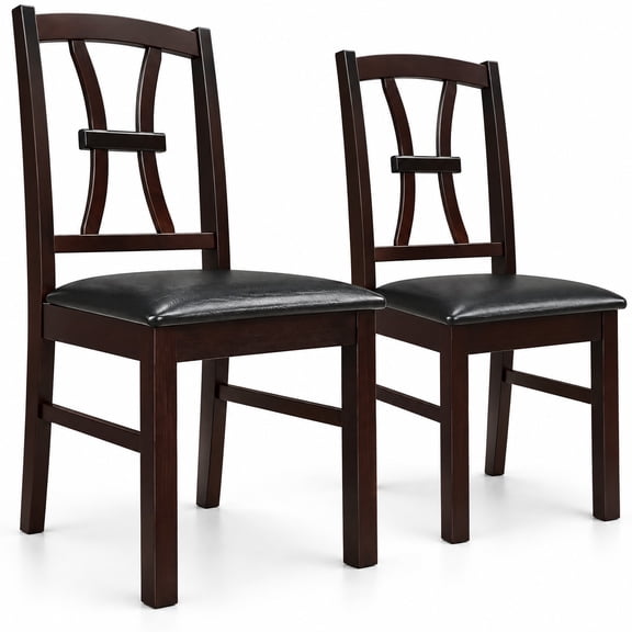 AIRFIND Wooden Dining Chairs Set of 2 with Padded Faux Leather Seat and Rubber Wood Frame, Kitchen Chairs for Dining Room, Brown