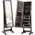 thumbnail image 1 of Giantex Jewelry Cabinet Armoire, Large Storage Lockable Organizer with Frameless Free Standing Dressing Mirror(Brown), 1 of 8