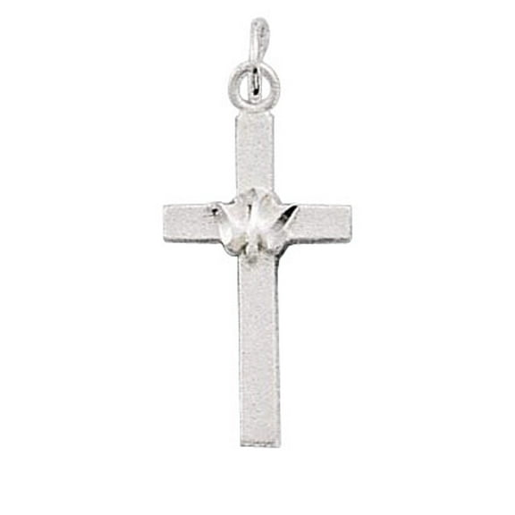 Sterling Silver 16" .8mm Box Chain Flat Christian Cross Dove Pendant Necklace