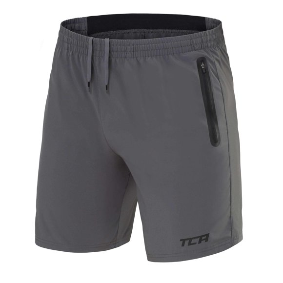Tca Mens Elite Tech Lightweight Running Or Gym Training Shorts With Zip Pockets - Asphalt Small