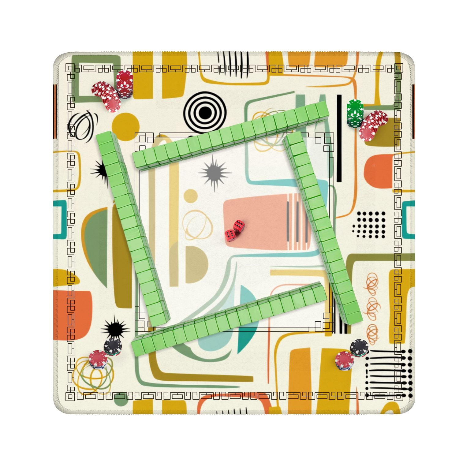 Mahjong Mat 31.5" x 31.5" Abstract Mid Century Modern Geometric Earth Tones Non-Slip Noise Reduction American Mahjong Tiles Table Cover for Dominoes Poker Card Board Games Gift