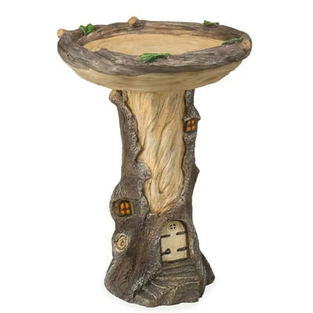 Garden-Inspired Full-Size Birdbath With Miniature Fairy House For Outdoor Or Indoor