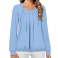 thumbnail image 2 of Annhoo Going out Tops for Women Long Sleeve Fall Round Neck Pleated Shirts Casual Solid Color Vacation Blouses, 2 of 5