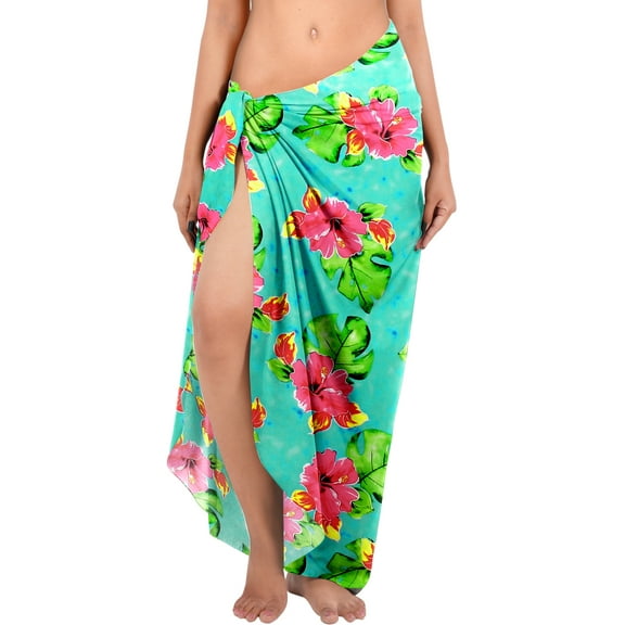 LA LEELA Women's Summer Sarongs Coverups Bikinis Long Vacation Wraps Beachwear Pareos Beach Swim Cover ups Swimsuit Women Sarong for Swimwear One Size Azure, Leaves