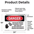 thumbnail image 2 of (2 Pack) Saw Blade Present Disconnect OSHA Danger Sign 24 Inch X 18 Inch Vinyl Label Decal Sticker Weather Resistant, UV Protected for Workplace, Business, and Construction Site, Made, 2 of 7
