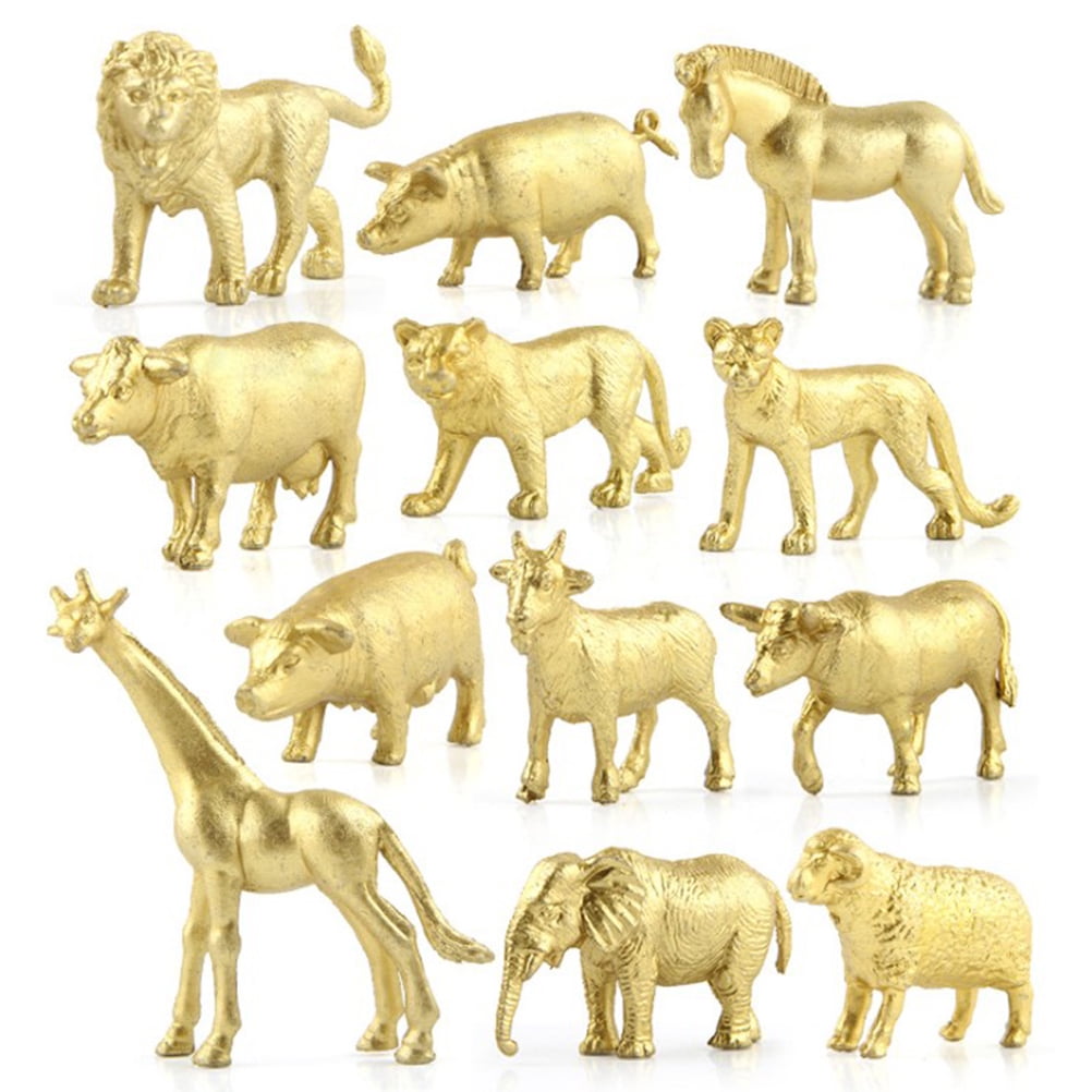 DTOWER 12 Set of Gold Plastic Animal Figurines Jungle Wild Animals