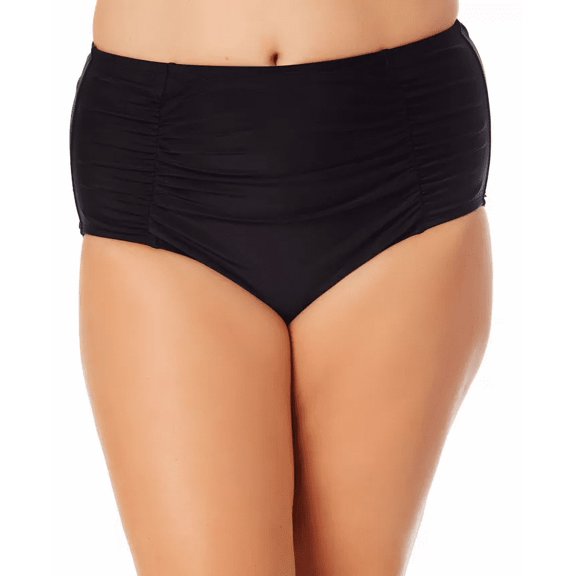 California Waves RICH BLACK Plus Size Shirred Swim Bottom, US 20/22