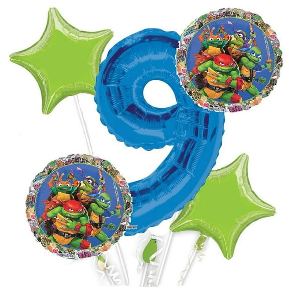 Teenage Mutant Ninja Turtles Balloon Bouquet 9th Birthday 5 pcs - Party Supplies