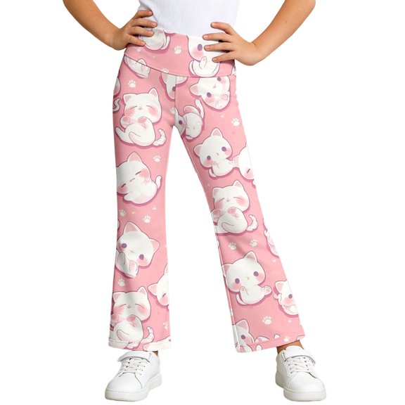 CONROSES Girls Flared Pants Slim Workout Yoga Pants for Girls Trendy Cartoon Graphic High Waist Summer Jogger Pants