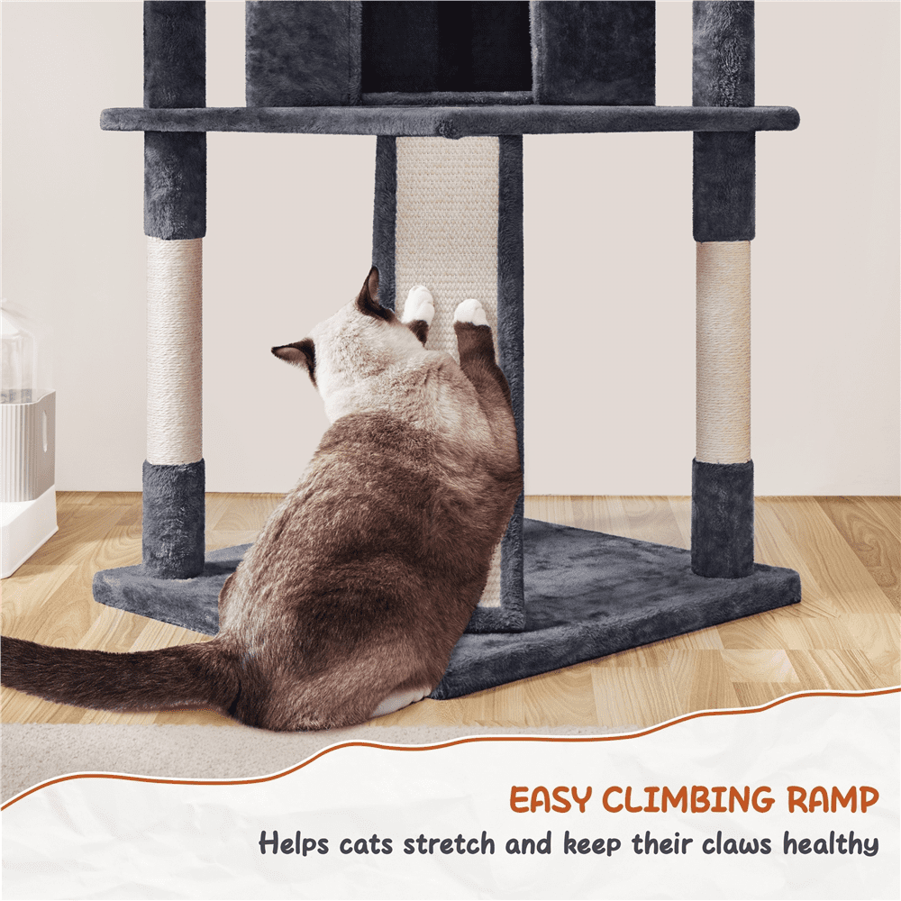 Alden Design 76"H Large Multilevel Cat Tree Tower with Condos and Perches, Dark Gray