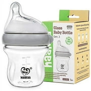 Haakaa Natural Glass Baby Bottles for Breastfeeding, Anti-Colic, Wide Neck, BPA Free (3oz/90ml, 0+ Months, 1 pc)