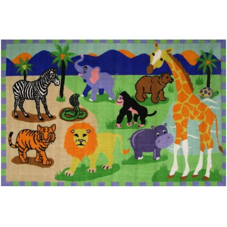 Nittany Lions Rug - Fun Rugs Fun Time Area Rugs - FT-18 Childrens Kids Multi-Color Zebra Giraffe Lion Safari Rug