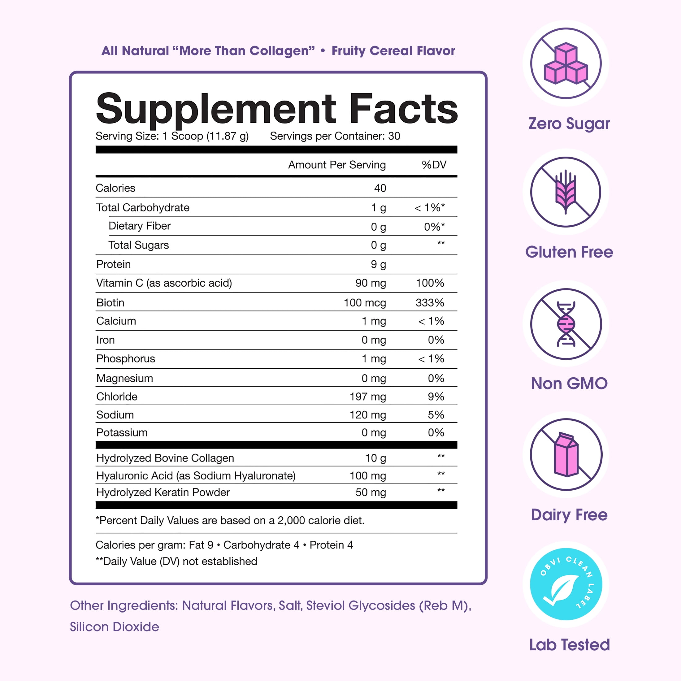 Obvi More than Collagen Peptides Powder, Fruity Cereal, 30 Servings, 12.56 oz, 10g Collagen