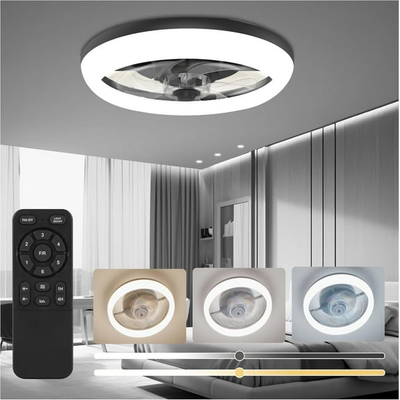 CannonX 19.7” Low Profile Ceiling Fans with Lights and Remote, Modern Fandelier Ceiling Fan with Light, 6 Speeds, 3 Lighting Modes 3500K-5500K, Flush Mount for Bedroom, LED 2200 Lumens, ETL Certified