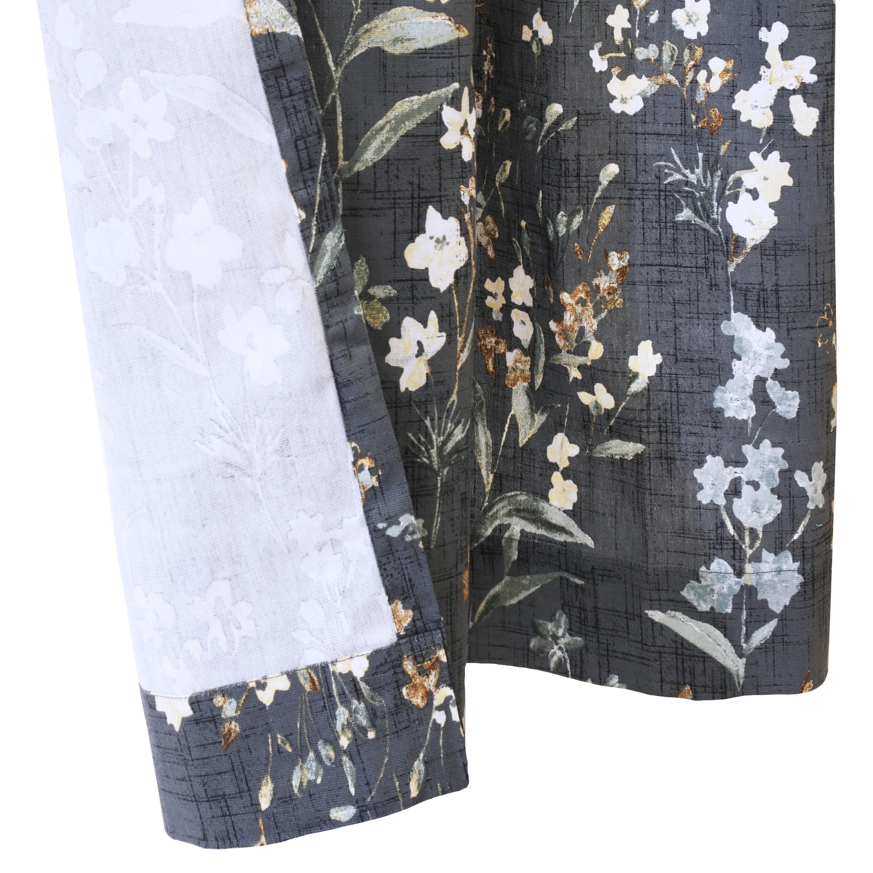 Rosie Textured Cotton Floral Print Curtain Panel - Pair each 50" x 84" in Dark Grey