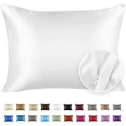 Luxury Satin Pillowcase for Hair and Skin Standard Satin Pillowcase with Zipper, White (1 per Pack) - Blissford