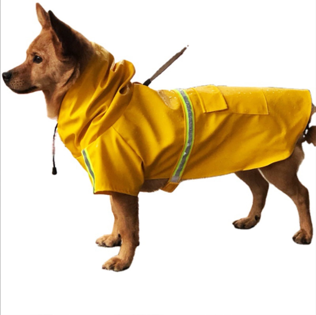 Dog raincoat zipper in back waterproof jumpsuit with collar hole and reflective trim Yellow Xsmall rain snow jacket