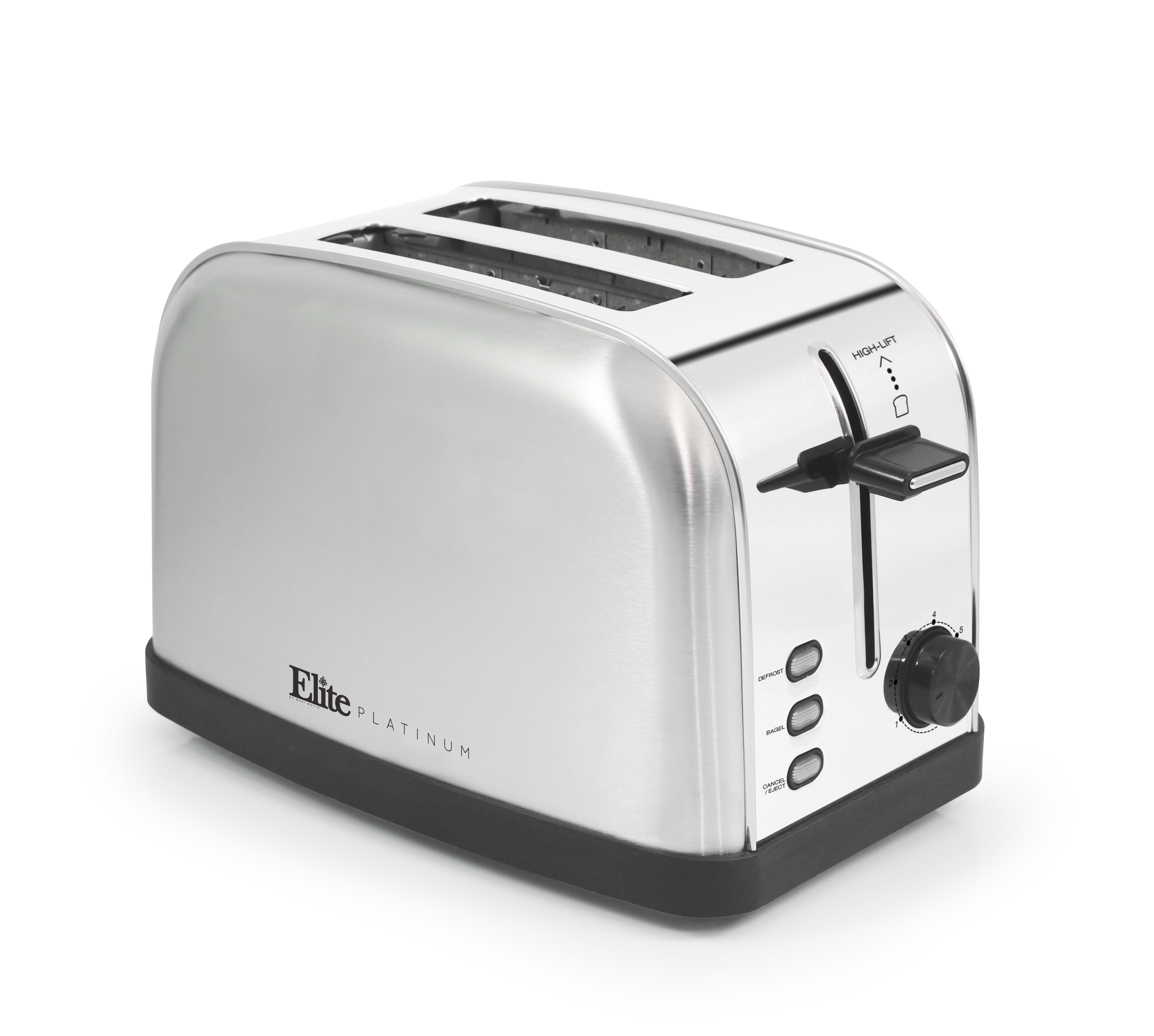 Elite Platinum ECT227 Stainless Steel 2 Slice Toaster, Bagel Defrost