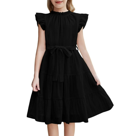 Arshiner Girls Formal Dress Summer Special Occasions Church Ruffle Sleeve DressesBlack Size 10-12