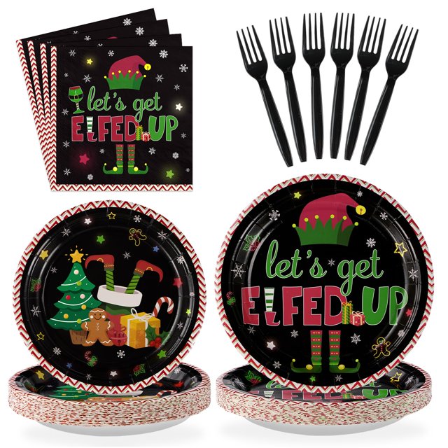 Juego de vajilla desechable Grencian, 96 piezas, para fiesta de elfos navideños