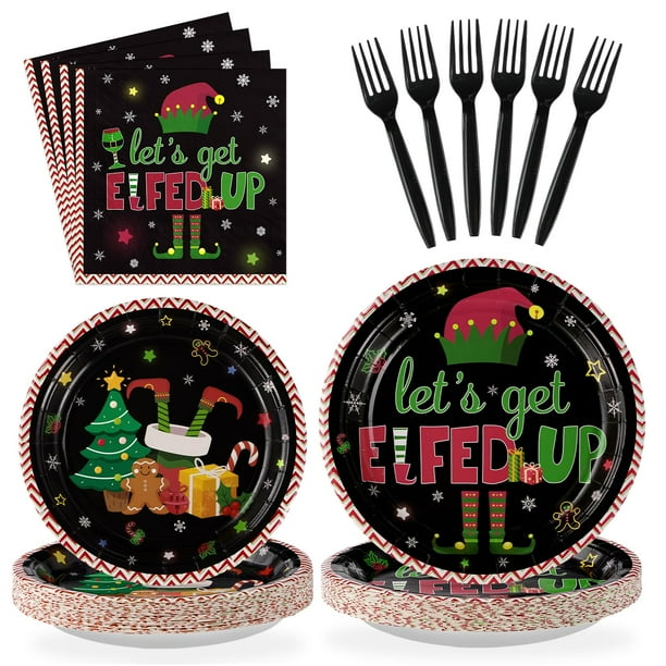 Juego de vajilla desechable Grencian, 96 piezas, para fiesta de elfos navideños