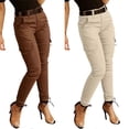 thumbnail image 4 of Fjuchai Women's Casual Pants Mid Waist Trouser Button Solid Color with Pockets Cotton Work Pants S-XL, 4 of 8