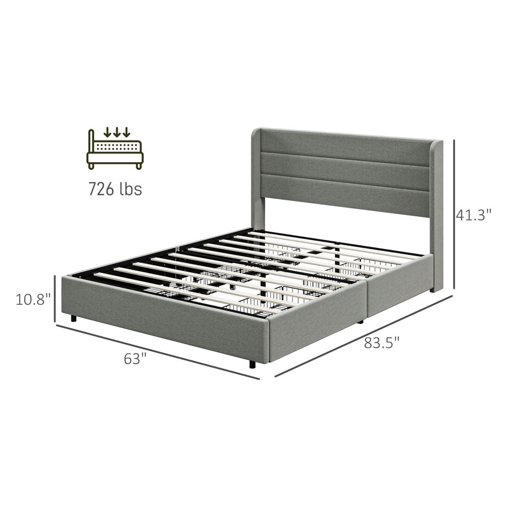 Demi Bonn Queen Size Bed frame with Headboard, Upholstered Platform Bed Frame with Storage Drawers, Easy Assembly, No Box Spring Needed, Gray