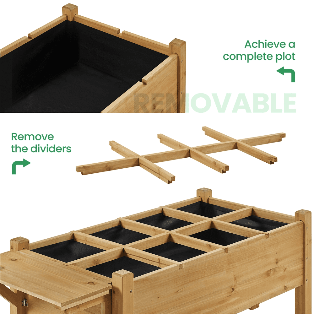Renwick Solid Wood Elevated Planter Box with Removable Grow Grids, Light Brown