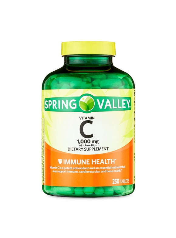 Spring Valley Vitamin C with Rose Hips Tablets Dietary Supplement, 1,000 mg, 250 Count