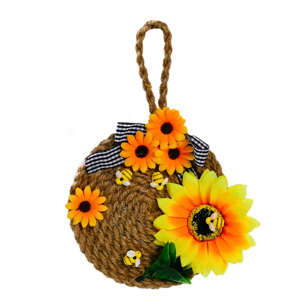Bee Festival Artificial Wreath Decor, Sunflower Wreath with Bee