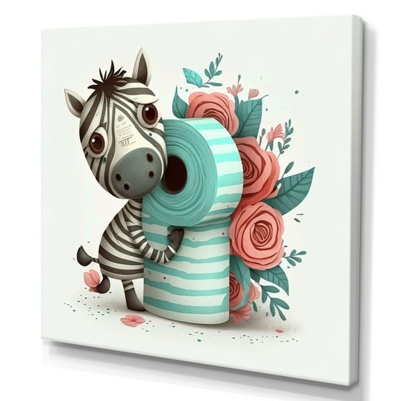 Designart Zebra Building A Tower Of Toilet Paper Canvas Wall Art