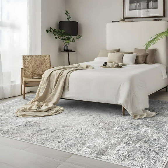 Washable 5x7 Abstract Area Rug - Large Living Room Area Rugs Modern Stain Resistant Indoor mat for Bedroom Dining Room Non Slip Rubber Backing Thin Super Soft Room Decor Floor Carpet 5X7 Grey