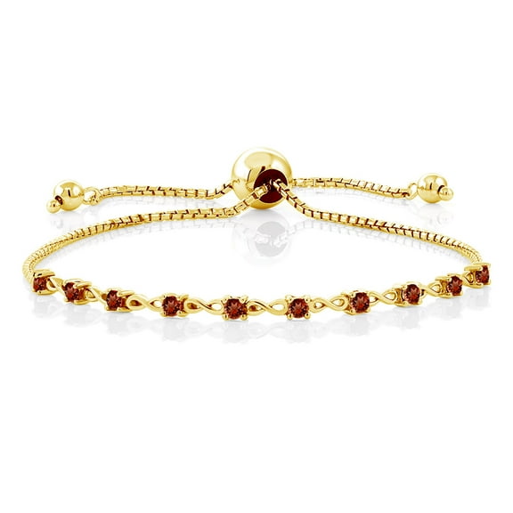 Gem Stone King 0.70 Ct Round Red Garnet 18K Yellow Gold Plated Silver Bracelet for Women