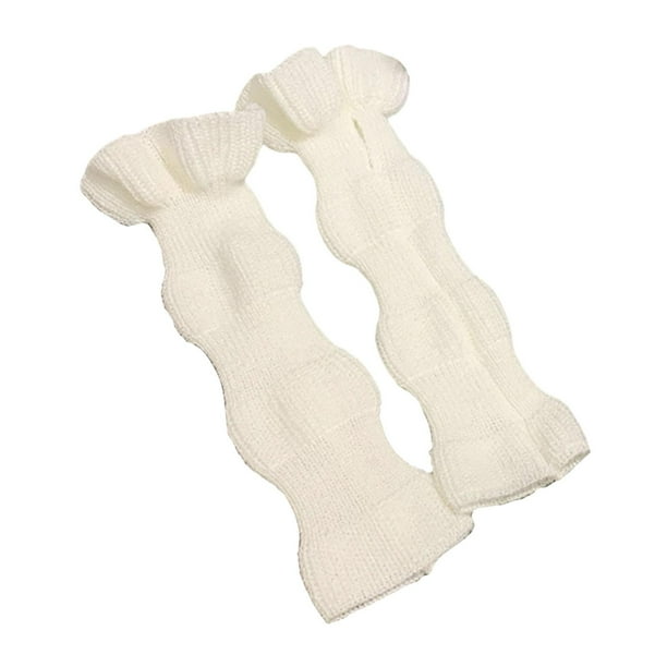 Calentadores de brazos para mujer, elásticos, cálidos, ondulados, mangas largas de invierno sin dedos Blanco