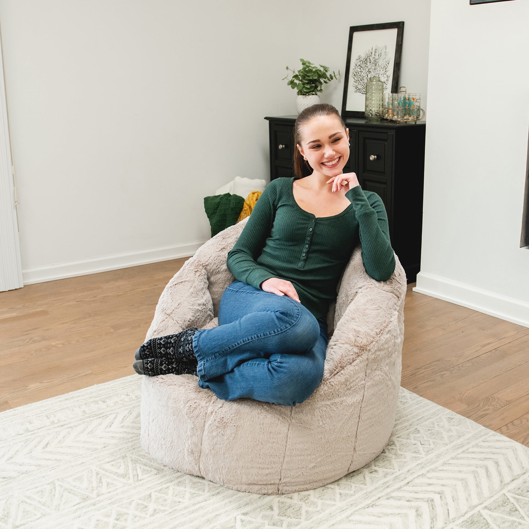 Big Joe Milano Bean Bag Chair for Kids, Teens, Adults, Ultra-Soft Taupe Plushie Polyester Blend, Lightweight Seat for Reading Nook and Gaming, 2.5 foot Refillable