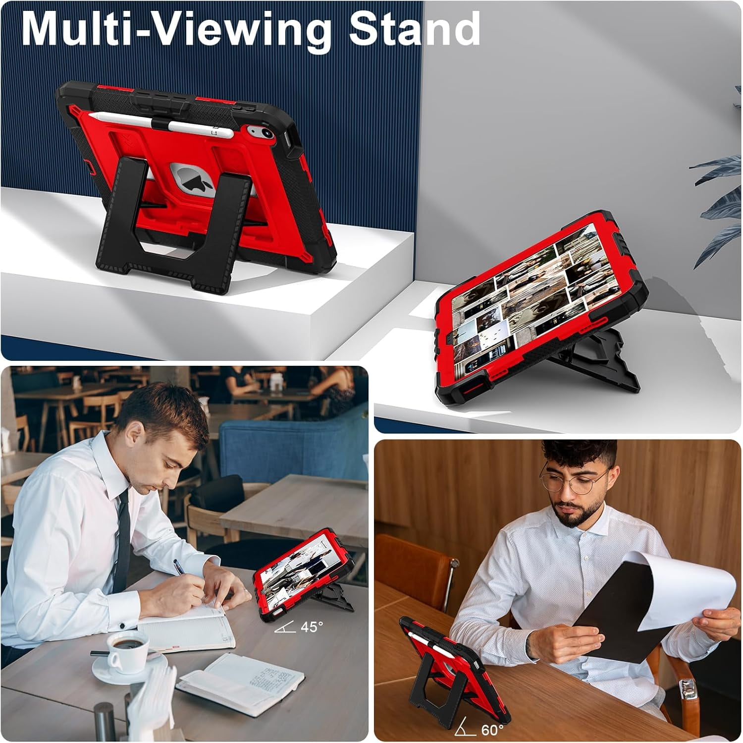 REQO Heavy Duty Protective Tablet Case for iPad 11th/10th Gen 2025/2022, 3 in 1 Robot Silicone Cover with Pencil Holder,Shoulder Strap, Large Bracket Fold Kickstand