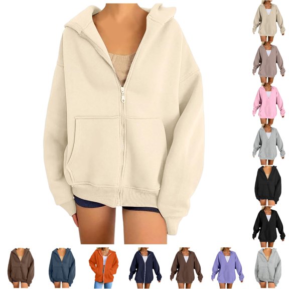 Bigetiay Hoodies for Women Zip up Hoodies for Women Sweatshirts for Women Vintage Hoodie Trendy Sweatshirts Preppy Clothes Women's Sweatshirts Beige Hoodie Women, Size M
