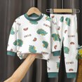 thumbnail image 2 of TOWED22 Toddler Boys Fall Clothes Set Long Sleeve Print Pattern Crewneck Sweatshirt Fleece Pants Soft Outfits 2 Piece(Green,12-18 M), 2 of 4