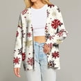 thumbnail image 2 of Women's Fashion Loose Knit Long Sleeve Christmas Print V-Neck Button Cardigan for Holiday Casual Wear and Comfortable Fit,White,XL, 2 of 6