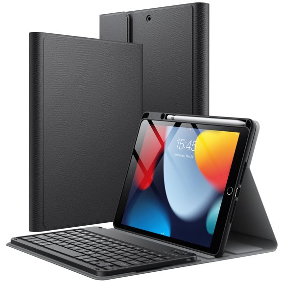 JETech Étui Clavier pour iPad 10,2 Pouces (Modèle 2021/2020/2019, 9e/8e/7e Génération) avec Porte-Crayon, Touche Bluetooth Sans Fil Magnétique Détachable