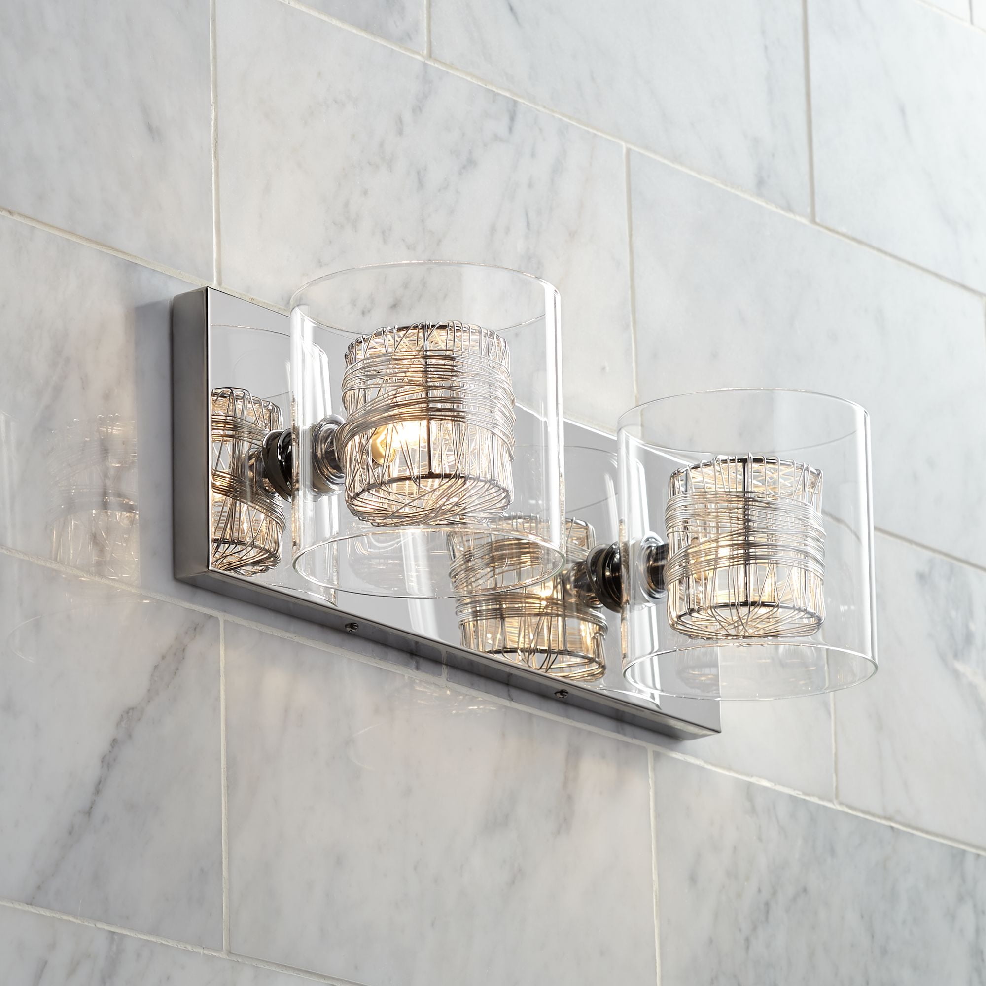 Possini Euro Design Modern Wall Light Polished Chrome Hardwired 14 1/2" Wide 2-Light Fixture ...
