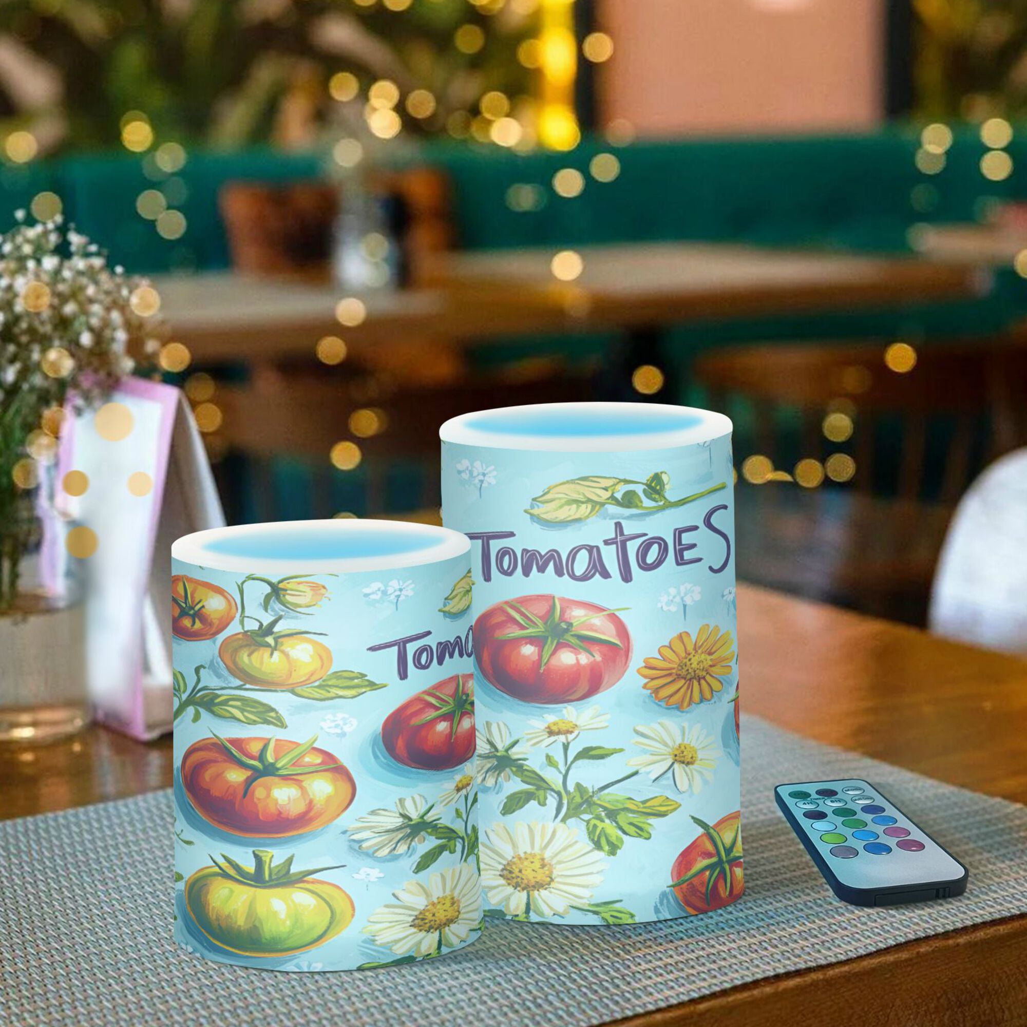 Yayeee Flameless Candles with Remote Flickering Battery Operated Multi Color Changing, Green Tomatoes