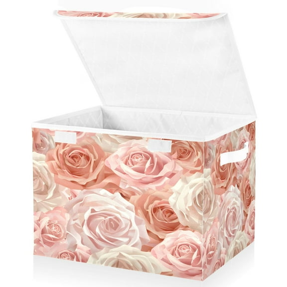Ryvnso Pink Rose Flower Large Lidded Foldable Storage Baskets Cubes Boxes Lids Bin for Home